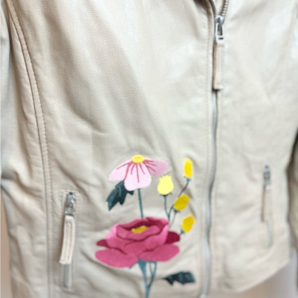 Mauritius Peonie Embroidered Leather Moto Jacket Size 9/10 - Picture 10 of 11